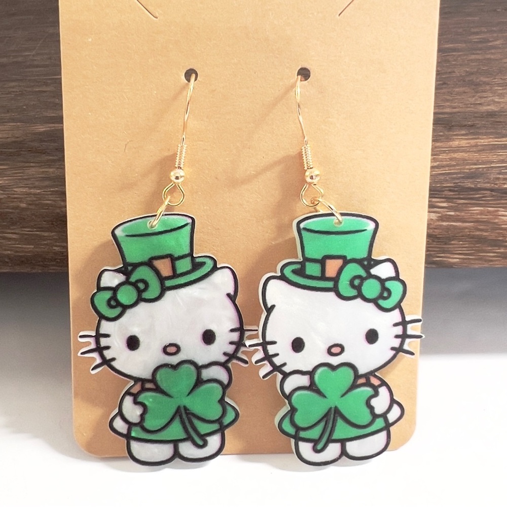 St. Patrick’s Day Hello Kitty Dangle Earrings